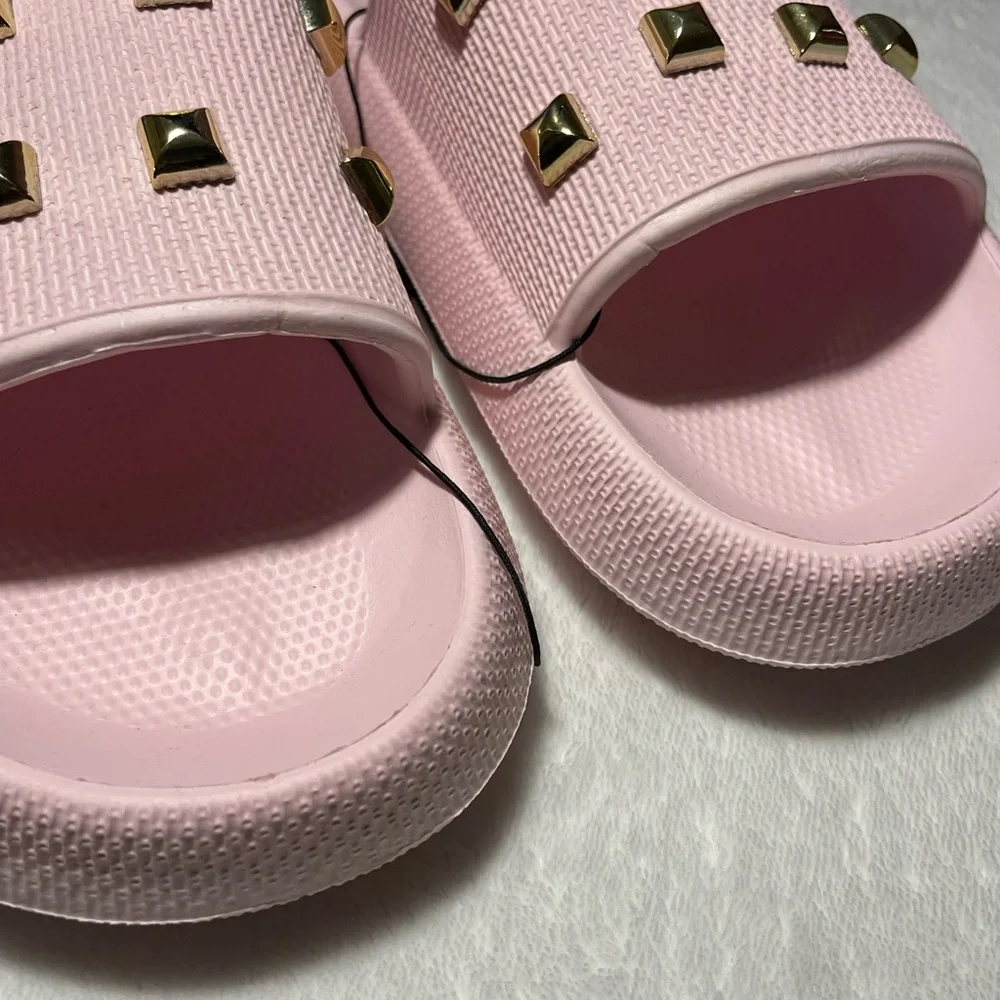 Rampage Pink Slide Sandals with Gold Studs - Picture 2 of 3